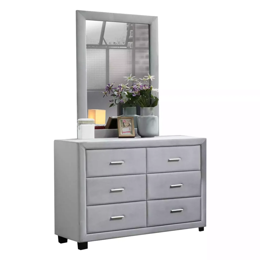 Light grey deals dresser with mirror