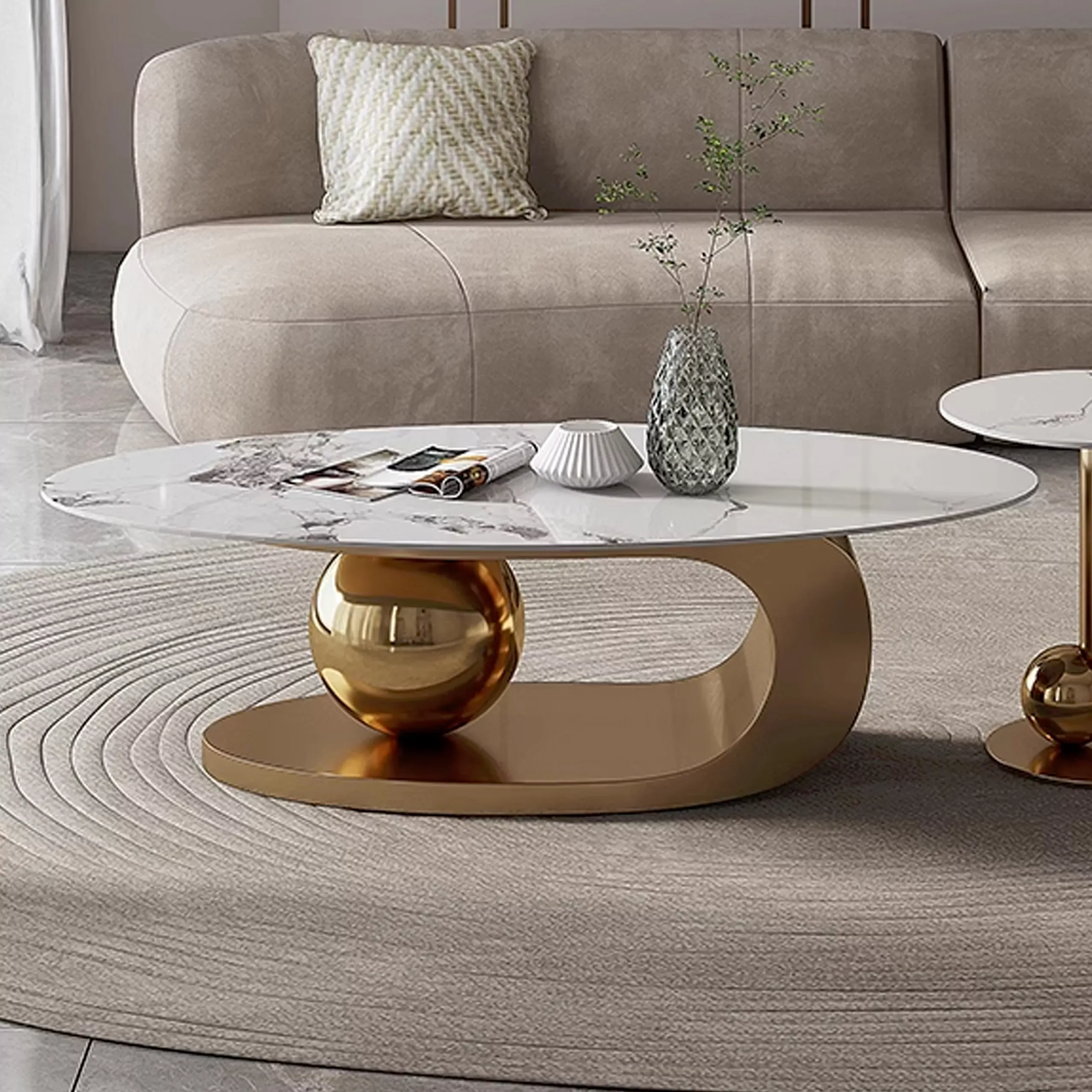 Oval side outlet table