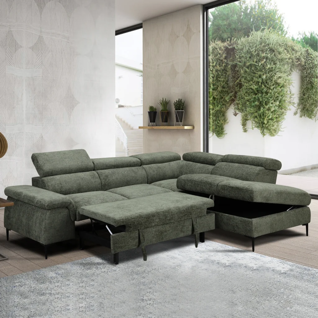 Kloss Left Corner Sofa Bed with Storage Green United Furniture
